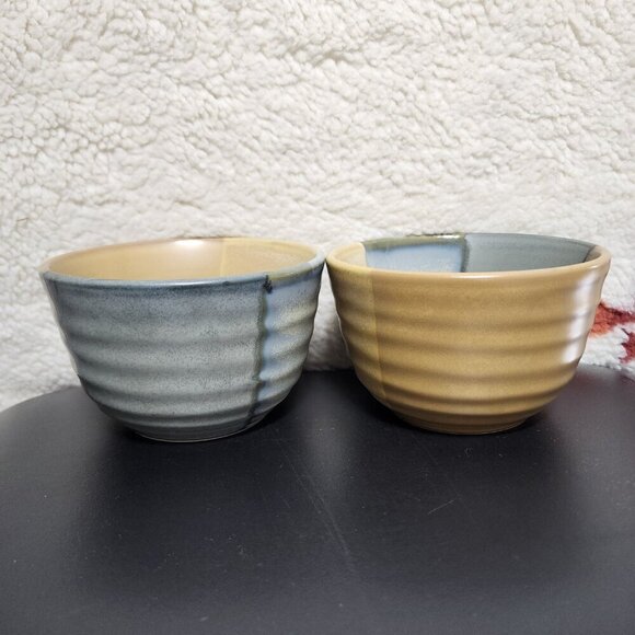 Vintage Sango Gold Dust Green 5040 5" Ice Cream Bowls Mixing Textured Set of 2 - Picture 5 of 6